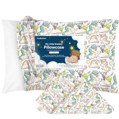 Image of Toddler Pillowcase for Pillow Organic Case Kids 100% Natural Cotton Miniature Sleepy Pillows First Machine Washable (Unicorn Dreams)