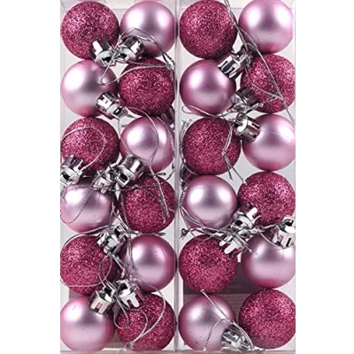 Image of Set Of 24 Mini Christmas Shine Glitter Tree Baubles Decorations ICE PINK