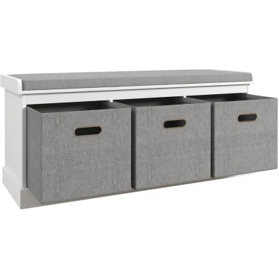 Image of HOMCOM Shoe Bench with 3 Fabric Baskets, Storage Seat Cushion, Cabinet for Entryway, Hallway, Living Room, Bedroom, White