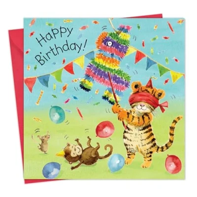 Image of Twizler Happy Birthday Card with Pinhata &amp; Tiger Cute Boys Girls Childrens Gifts