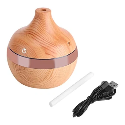 Image of 300ml USB Wood Grain Air Humidifier, LED Touch Oil Purifier Diffuser, for Home, Yoga, Office, Spa, Bedroom, Baby Room, 5.15&quot; x 4.53&quot;