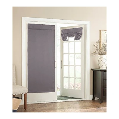 Image of Eclipse French Door Curtain Tricia 26&quot; x 68&quot; Tie Up Light Filtering Single Panel Drapes for Patio, Living Room and Bedroom, Grey