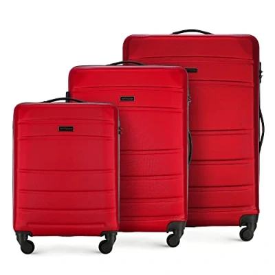 Image of WITTCHEN Travel Suitcase Carry On Cabin Luggage Hardshell Made of ABS with 4 Spinner Wheels Combination Lock Telescopic Handle Globe Line Size Large Red