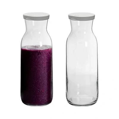 Image of Argon Tableware 2x 1200ml Glass Water Jug &#039;Brocca&#039; Range Juice Carafe Decanter with Silicone Lid for Water, Wine, Iced Tea