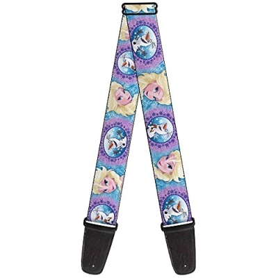 Image of Buckle Down GS WDY187 Guitar Strap &quot;Frozen Elsa Poses/Olaf Pose Cameos Blues/Purples&quot;