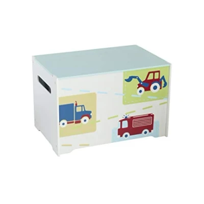 Image of Vehicles Kids Toy Box Childrens Bedroom Storage Chest with Bench Lid by HelloHome