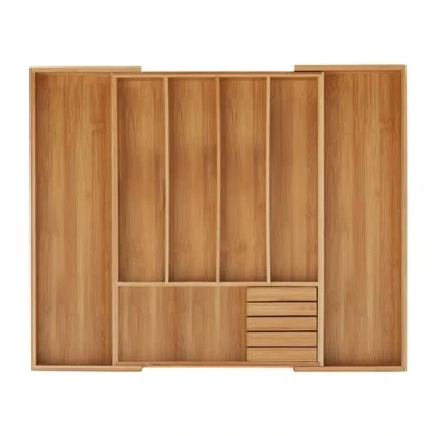 Image of Relaxdays 10032173 Cutlery Tray, Extendable, 5 7 Compartments, HxWxD: x 55 44.5 cm, Kitchen Drawer Insert, Bamboo, Natural