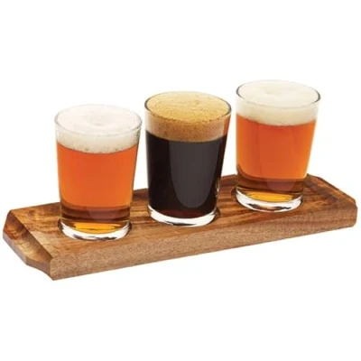 Image of Utopia Acacia Wood Wine/Beer Flight Drink Presentation Board, Wooden Serving Drinks Paddle