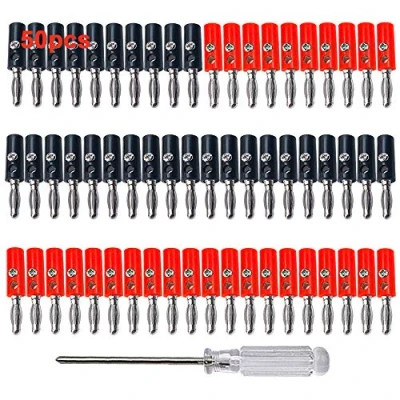 Image of Aiqeer 50 Pcs 4 mm Banana Plug, Nickel Plated Plug Connector, Solderless Connector Adapter, for Speaker, Audio/Video Receiver (Red, Black)