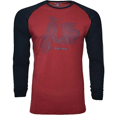 Image of Lambretta Mens Scooter Raglan Sleeve Casual Retro T Shirt Tee Top Burgundy 2XL