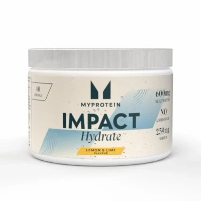Image of Myprotein Impact Hydrate Electrolyte Powder Lemon &amp; Lime Zero Sugar Hydration Drink Mix with Sodium Potassium Magnesium Supports Muscle Function Balance 40 Servings Per Tub