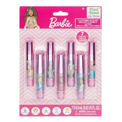 Image of Barbie 7 Piece Plant Based Lip Gloss, Girls Party Favours, First Makeup Set for Girl, Perfect Parties, Sleepovers and Birthday Gifts, Ages 3+, by Townley Girl