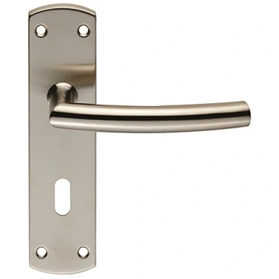 Image of STEELWORX ARCHED CSL LEVER ON BACKPLATE LOCK 57MM C/C (172 X 44MM) SATIN