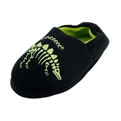 Image of Boys Glow in the Dark Dinosaur Slip On Slippers Black M