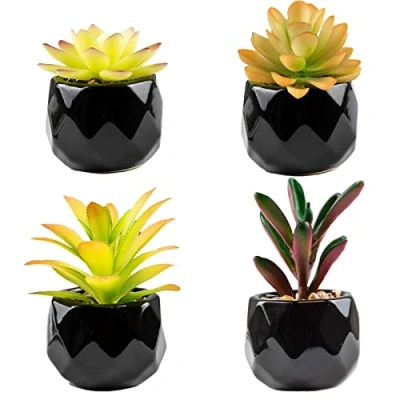 Image of Canirologas Artificial Plants Indoors, Black Ceramic Potted Ornaments, Mini Green Succulents Decor for Bedroom Aesthetic, Faux Desk Plant Bathroom,Living Room, Office Decoration (yellow 4pcs)