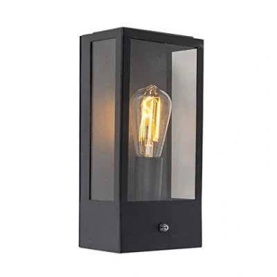 Image of Qazqa Outdoor Wall Lamp I Light Black with Dark Sensor Rotterdam 1 Garden Modern Suitable for LED E27 Stainless Steel Security