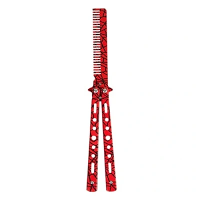 Image of Comb Trainer Stainless Steel Unsharpened Slice Butterfly Training for Beginner Red Folding Practice Swords Tool