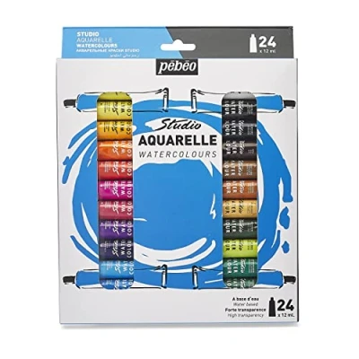 Image of Pebeo Studio Watercolour Paint Set For Professional Artists and Hobby Painters 24 colours, 12 ml, 668920