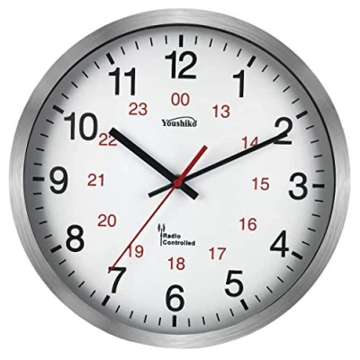 Image of Youshiko Radio Controlled Wall Clock (Official UK &amp; Ireland Version), Premium Quality, Silver Bold Classic Design, Aluminum Case 30cm, 12 Inch Diameter, Home/Kitchen/Office/School Clock, Easy to Read