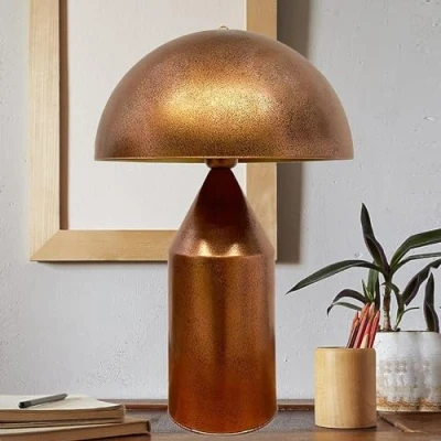Image of bamyum Lipeo Table Lamp, Mushroom Lamp E27 Modern Desk Metal Bedside Lamps for Bedroom Living Room Office Study Library Reading Nightstand Colour of Copper Decor