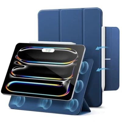 Image of ESR for iPad Pro 11 inch Case (2024), Powerful Magnetic Attachment, Slim Trifold Stand Case, Supports Apple Pencil and (USB C), Auto Wake/Sleep, Durable Protection, Rebound Series, Blue