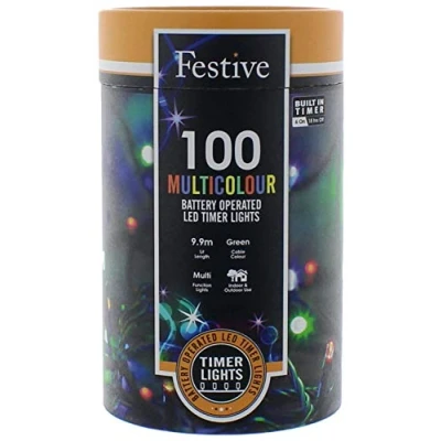 Image of Festive Productions 100 LED Battery String Lights : Timer Multicoloured