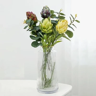 Image of 4 Pieces 55CM Artificial Artichoke Flowers With 5pcs Eucalyptus Stems Artichokes Succulent Fake For Home Office Garden Wedding Party Decoration