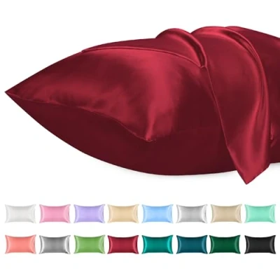 Image of Lirex 2 Pack Satin Pillow Cases Softer Than Silk Pillowcase for Hair &amp; Skin, Envelope Closure, Cooling case (Wine Red, 50x101cm)