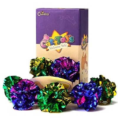 Image of CHIWAVA 24PCS 1.6&quot; Mylar Balls Shiny Crinkle Cat Toys Ball Kitten Crackle Lightweight Play Assorted Color