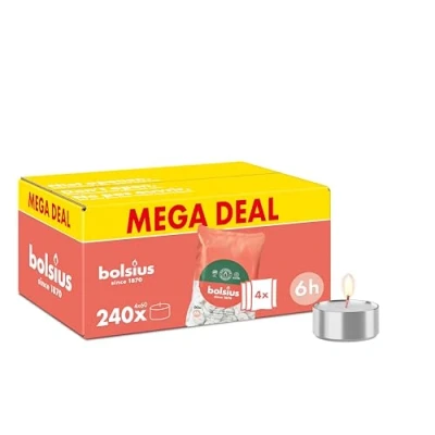 Image of Bolsius Bulk Pack Tea Lights 240 Pieces 6 Burning Hours White Contains Natural Plant Wax Length Time Decorative Household Candles Without Palm Oil