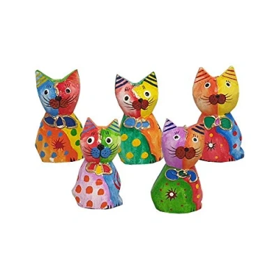 Image of VIE VN1027_UK Naturals Abstract Cat Carving, Painted Set of 5, 10 cm