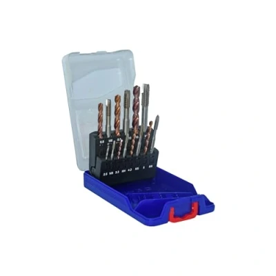 Image of Tivoly 11900170030 SGX Set of 7 Tap Machines DIN 371/376 Gun M3 to M12 + Furius HSS Coated Metal Drill Bits Fusio