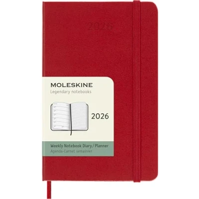 Image of Moleskine Weekly Planner, 2026 12 Month Agenda with Space for Notes, Hard Cover and Elastic Closure, Pocket Size 9x14, Red Color