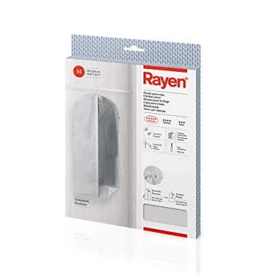Image of Rayen Wardrobe Clothes Zip up Hanging Suit Dress Cover Resistant to dust, Moisture and Moths, Polyester, Light Grey/Translucent, 60 x 135 cm