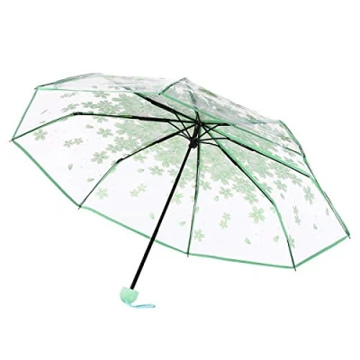 Image of fuc Umbrella Kids Clear Dome Folding Boys and Girls Travel Telescopic Stick Windproof Strong Transparent Lightweight (Green, One Size)