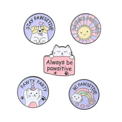 Image of AOTEMAN Cat Dog Enamel Pins Badge Round Sun Paw Brooches for Women Cute Backpacks Lapel Pin Cartoon Anime Metal Jewelry Gift