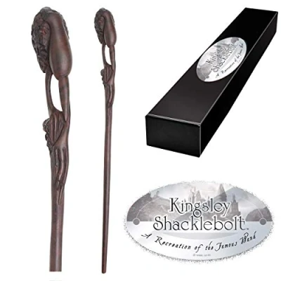 Image of The Noble Collection Kingsley Shacklebolt Character Wand 14in (35.5cm) Wizarding World With Name Tag Harry Potter Film Set Movie Props Wands