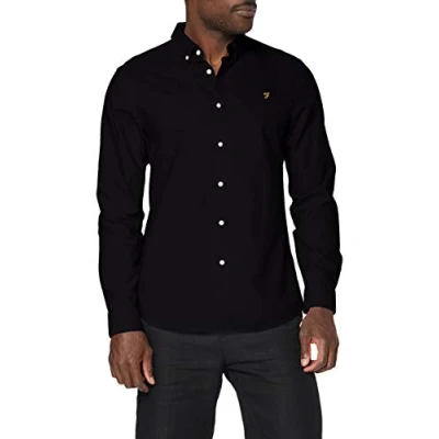 Image of Farah Men&#039;s Brewer Slim FIT Cotton Oxford Shirt, Black, L