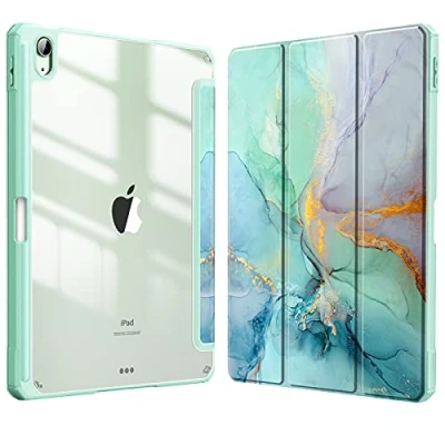 Image of FINTIE Hybrid Case for iPad Air 11 inch (2024) M2, 6th / 5th 4th Generation (2024/2022/2020), Shockproof Slim Clear Back Cover with Pencil Holder, Auto Wake/Sleep, Emerald Marble