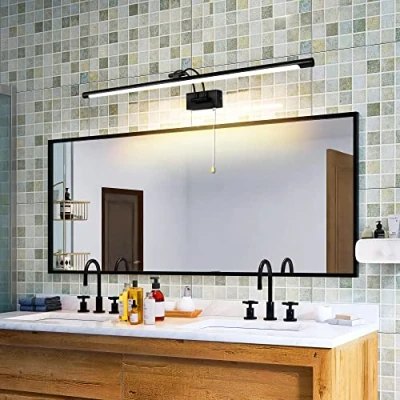 Image of MantoLite LED Bathroom Vanity Light Fixture 16W Cabinet Picture Wall Lights, Indoor Lightings Sconce with Ajustable Arm for Hotel Bedside 3000K Reading Lamp Display Lamps (Black, 90CM)