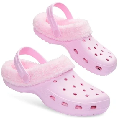 Image of CityComfort Clogs Women Teens Winter Classic Fleece Lined House Shoes Warm Garden Slip On with Strap (Baby Pink, 5 UK)