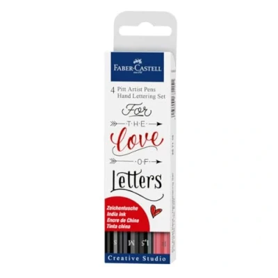 Image of Faber Castell Creative Studio Pitt Artist Pen India Ink Pen, Black, Set Of 4, For Art, Craft, Drawing, Sketching, Home, School, University, Colouring