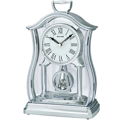 Image of RHYTHM Silver Tone Fancy Mantel Clock Analogue 12 Hour Display Quartz