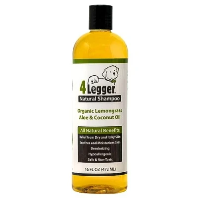 Image of 4 Legger® Certified Organic Dog Shampoo All Natural, Hypoallergenic with Aloe Lemongrass, Biodegradable, Non Toxic, Soothing for Normal to Dry and Itchy Allergy Sensitive Skin 473 ml