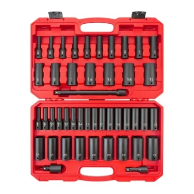 Image of TEKTON 1/2 Inch Drive Deep 6 Point Impact Socket Set, 45 Piece (5/16 1 1/4 in., 8 32 mm) SID92404