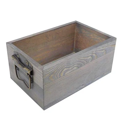 Image of Rustic Wooden Condiment Holder/Storage Crate Box (Grey)