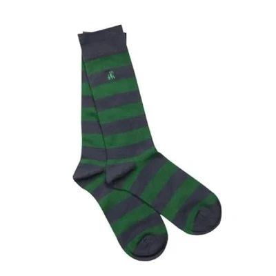 Image of Swole Panda Bamboo Socks Comfort Cuff UK7 11 Racing Green &amp; Navy Striped