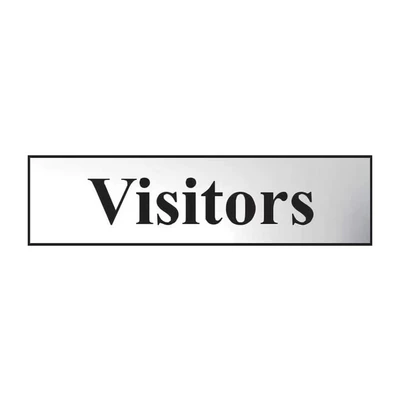 Image of Visitors Sign Self Adhesive PVC Chrome Effect 200mm x 50mm