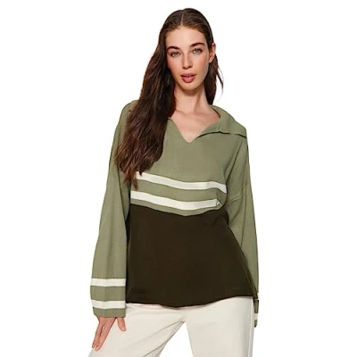 Image of Trendyol FeMan Oversize Basic Polo Neck Knitwear Sweater,Khaki,S