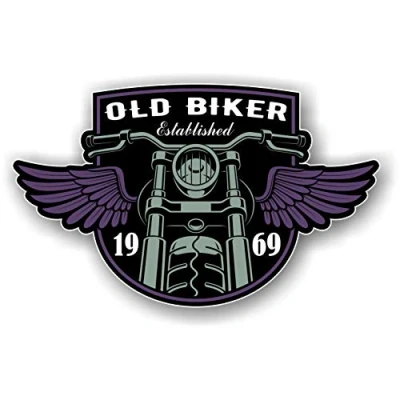 Image of Funny Year Dated Old Biker Established 1969 Retro Motorcycle Cafe Racer Style Vinyl Helmet Car Sticker Decal 110x67mm